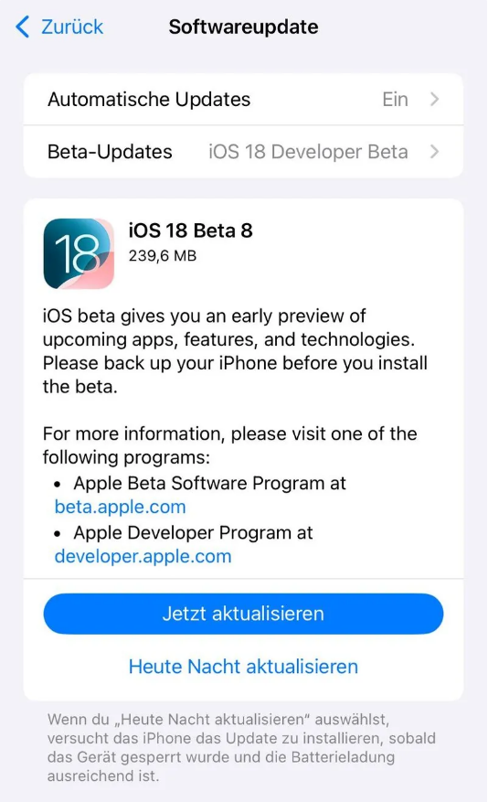 华容苹果手机维修分享苹果 iOS / iPadOS 18 开发者预览版 Beta 8 发布 